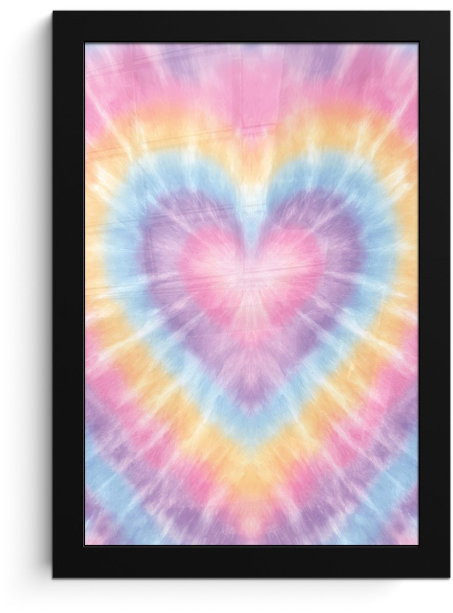 FrameYourWall Poster in lijst - Fotolijst 20x30 cm - Posters - Hartvorm - Pastelkleuren - Tie Dye - Posterlijst zwart - Decoratie - Wanddecoratie woonkamer - Muurdecoratie slaapkamer Multicolor