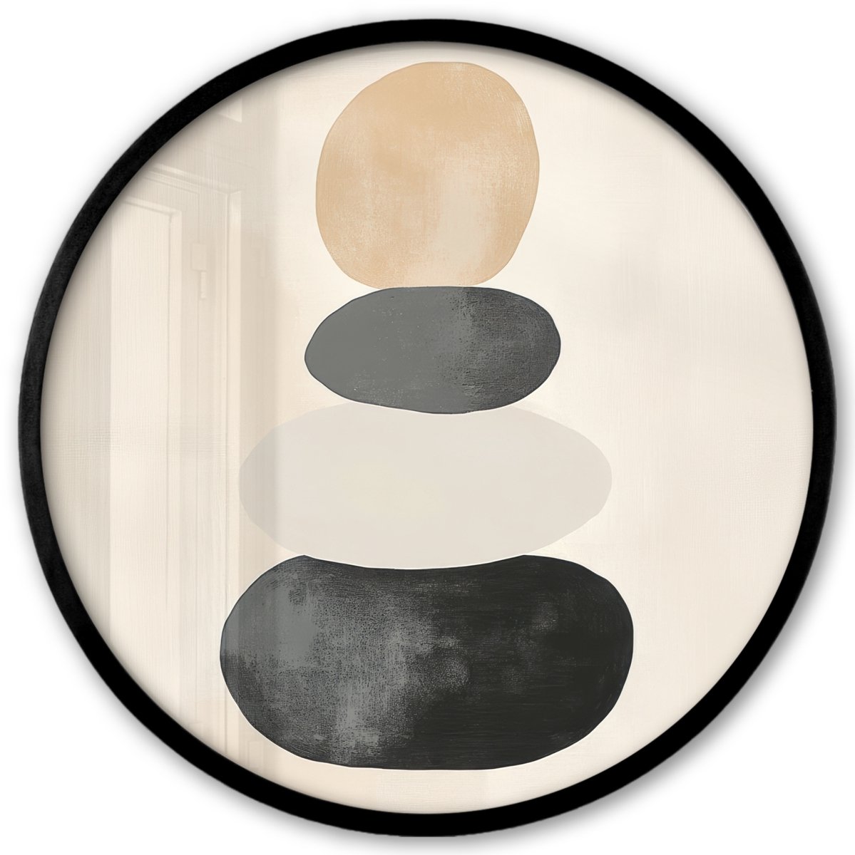 FrameYourWall Poster in lijst Rond - Fotolijst 40x40 cm - Posters - Japandi - Wabi sabi - Beige - Ronde posterlijst zwart - Decoratie - Wanddecoratie woonkamer - Muurdecoratie slaapkamer Vormen
