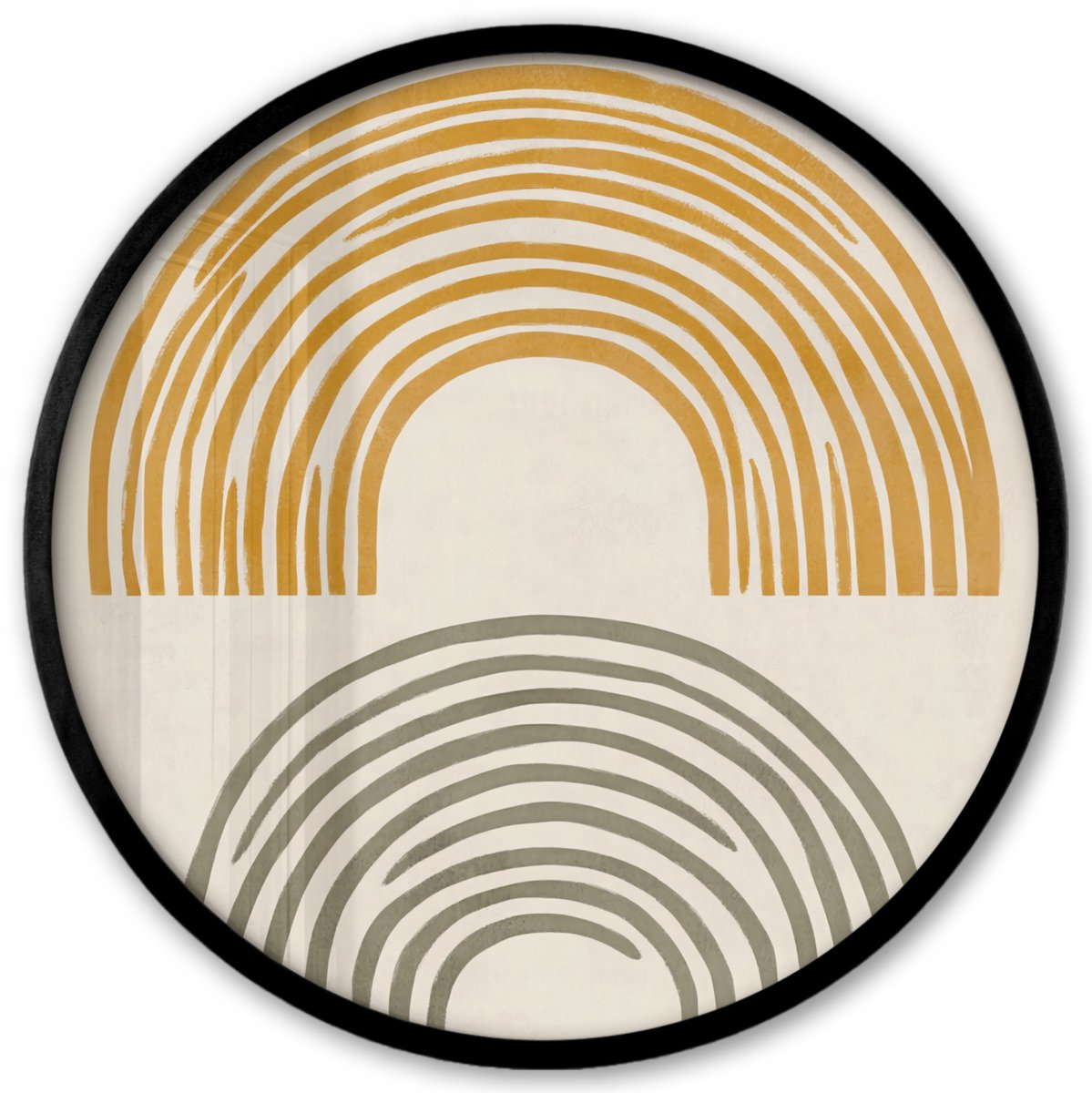 FrameYourWall Poster in lijst Rond - Fotolijst 40x40 cm - Posters - Bogen - Lijnen - Oranje - Minimalistisch - Ronde posterlijst zwart - Decoratie - Wanddecoratie woonkamer - Muurdecoratie slaapkamer Bogen – Organisch