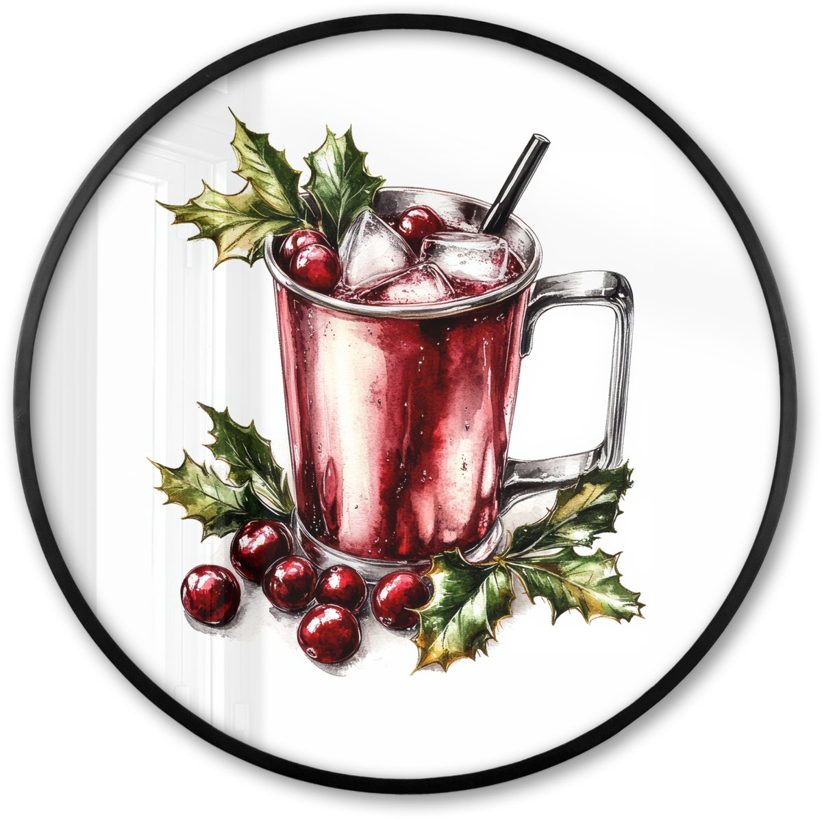 FrameYourWall Poster in lijst Rond - Fotolijst 60x60 cm - Posters - Drank - Winter - Cocktail - Rood - Ronde posterlijst zwart - Decoratie - Wanddecoratie woonkamer - Muurdecoratie slaapkamer
