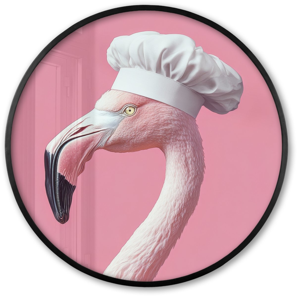 FrameYourWall Poster in lijst Rond - Fotolijst 80x80 cm - Posters - Flamingo - Roze - Koksmuts - Vogel - Ronde posterlijst zwart - Decoratie - Wanddecoratie woonkamer - Muurdecoratie slaapkamer Koksmuts - Flamingo