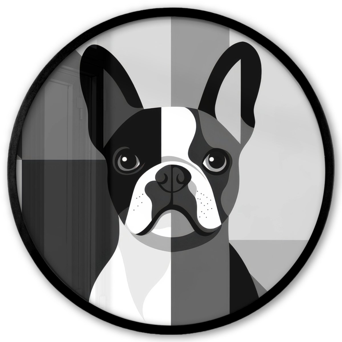 FrameYourWall Poster in lijst Rond - Fotolijst 40x40 cm - Posters - Buldog - Zwart - Abstract - Vlakken - Ronde posterlijst zwart - Decoratie - Wanddecoratie woonkamer - Muurdecoratie slaapkamer Buldog - Vlakken
