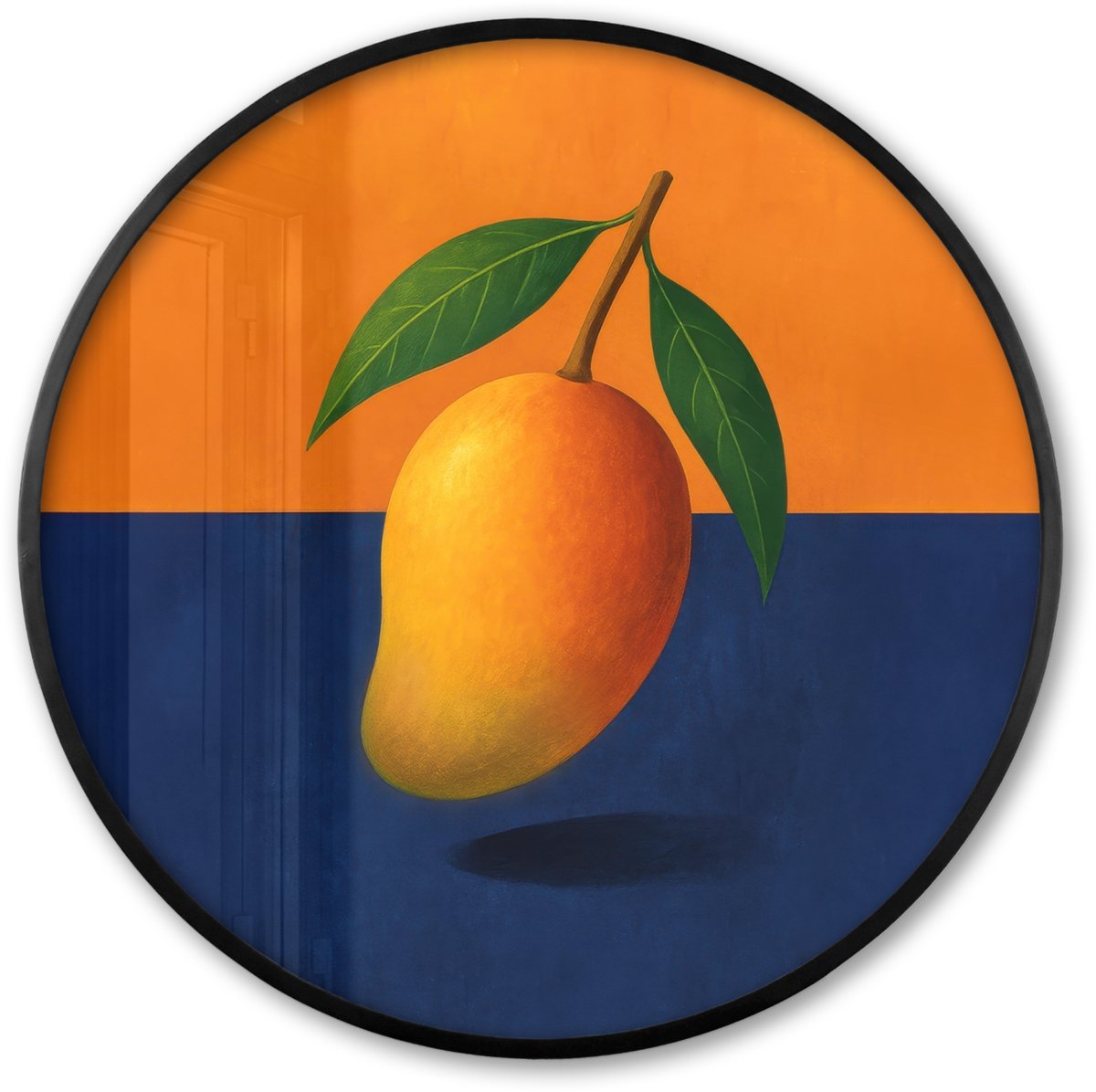 FrameYourWall Poster in lijst Rond - Fotolijst 80x80 cm - Posters - Mango - Vlakken - Bladeren - Oranje - Ronde posterlijst zwart - Decoratie - Wanddecoratie woonkamer - Muurdecoratie slaapkamer