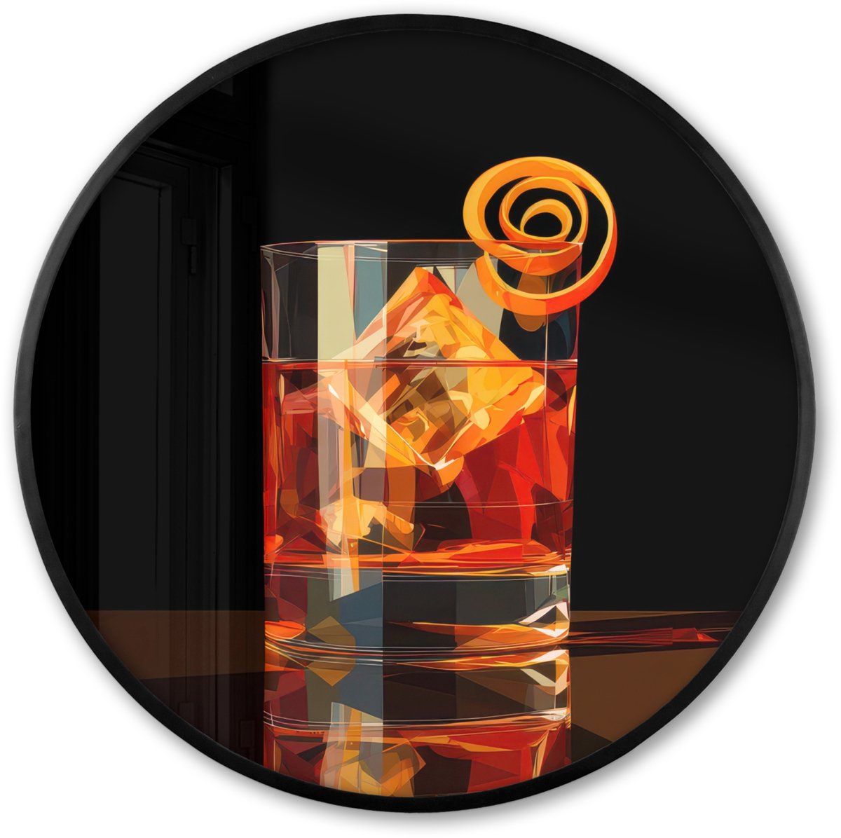 FrameYourWall Poster in lijst Rond - Fotolijst 60x60 cm - Posters - Glas - Ijsblokjes - Drinken - Bruin - Ronde posterlijst zwart - Decoratie - Wanddecoratie woonkamer - Muurdecoratie slaapkamer