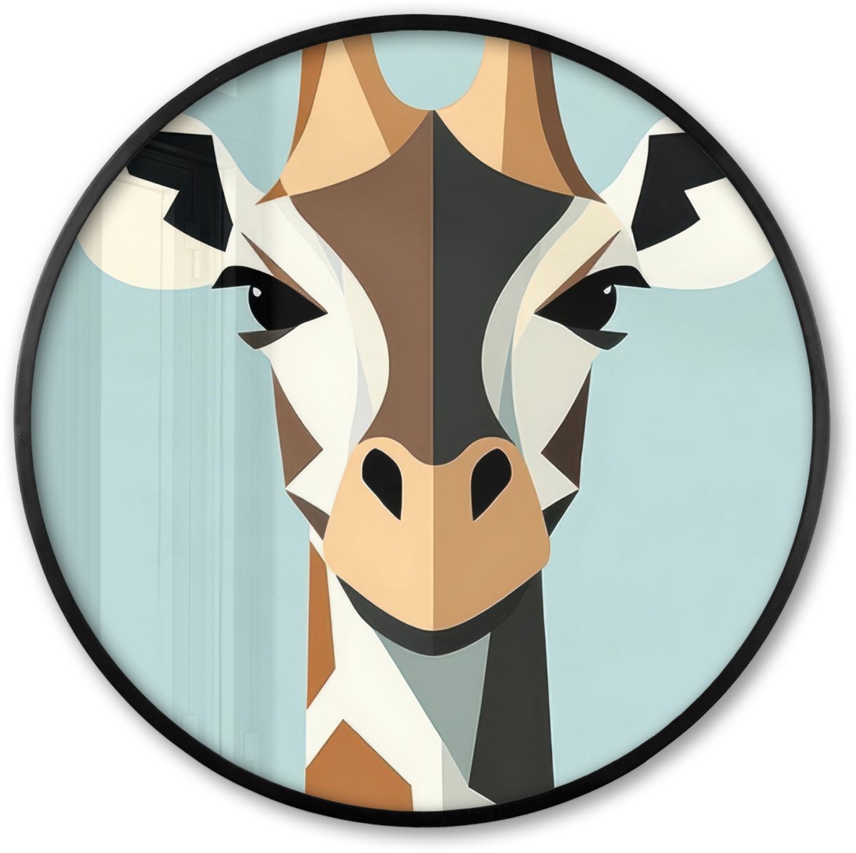 FrameYourWall Poster in lijst Rond - Fotolijst 80x80 cm - Posters - Giraffe - Illustratie - Bruin - Minimalistisch - Ronde posterlijst zwart - Decoratie - Wanddecoratie woonkamer - Muurdecoratie slaapkamer