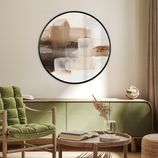 Affiche encadrée Ronde - Cadre photo 80x80 cm - Posters - Coups de pinceau - Paysage abstrait - Paix - Cadre affiche rond noir - Décoration - Décoration murale salon - Décoration murale chambre