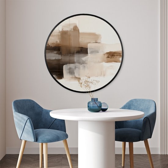Affiche encadrée Ronde - Cadre photo 80x80 cm - Posters - Coups de pinceau - Paysage abstrait - Paix - Cadre affiche rond noir - Décoration - Décoration murale salon - Décoration murale chambre
