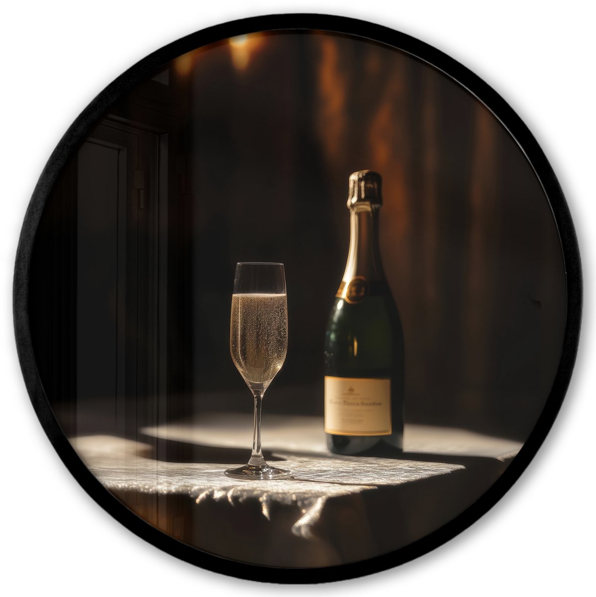 FrameYourWall Poster in lijst Rond - Fotolijst 40x40 cm - Posters - Prosecco - Bubbels - Sfeervol - Drank - Ronde posterlijst zwart - Decoratie - Wanddecoratie woonkamer - Muurdecoratie slaapkamer
