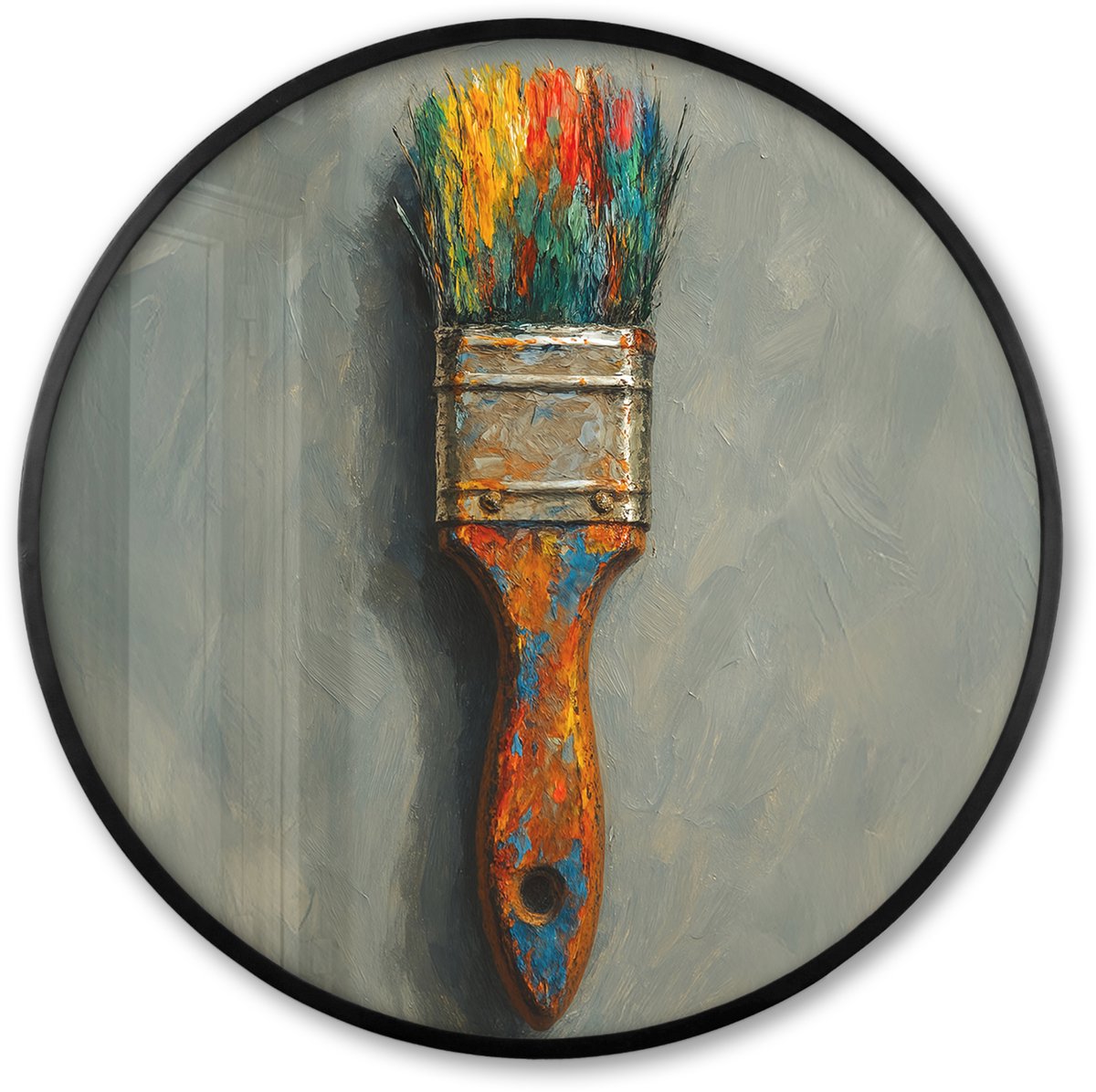 FrameYourWall Poster in lijst Rond - Fotolijst 60x60 cm - Posters - Verf - Kwast - Schilderij - Ronde posterlijst zwart - Decoratie - Wanddecoratie woonkamer - Muurdecoratie slaapkamer