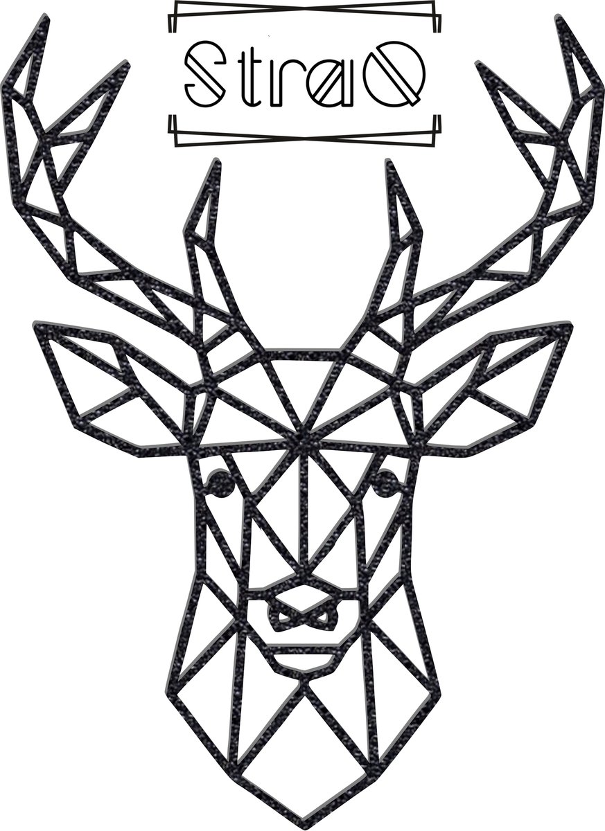 StraQ Zwarte Geometrische Hert 24 cm - Dierenkop- Muurdecoratie - Wandversiering - Wanddecoratie