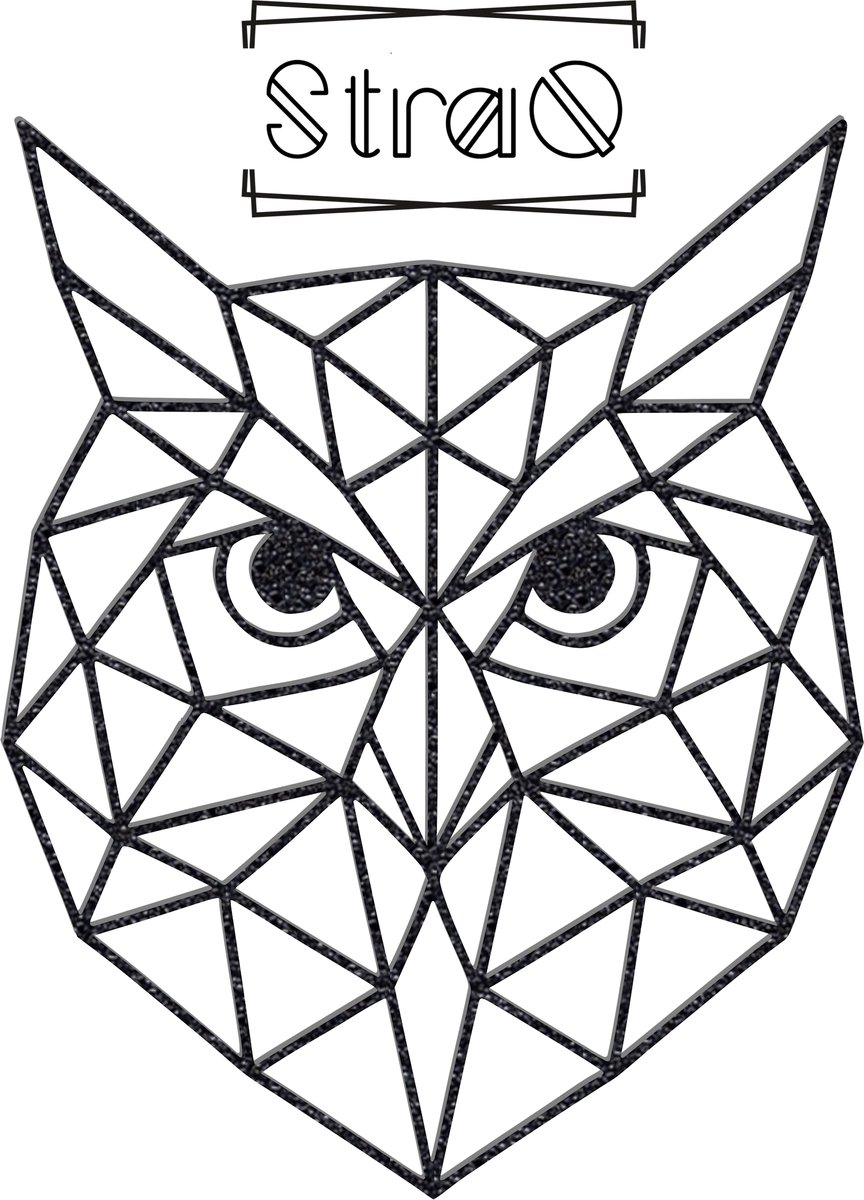 StraQ Zwarte Geometrische Uil 24 cm - Dierenkop - Muurdecoratie - Wandversiering - Wanddecoratie