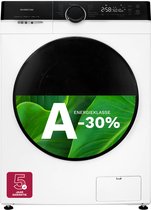 Witte wasmachine met energielabel A-30% en 5 jaar garantie.