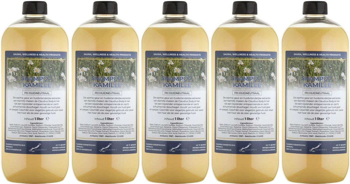 Shampoo Kamille - 1 liter (transparant) - 5 Stuks - Voordeelverpakking - Haarverzorging