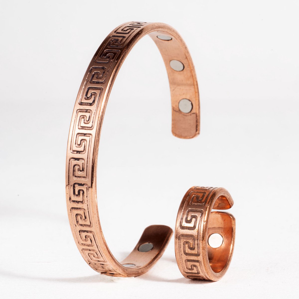 Koperen Magneet Armband & Ring - Set voor Heren - Meander patroon | DEVA Loves