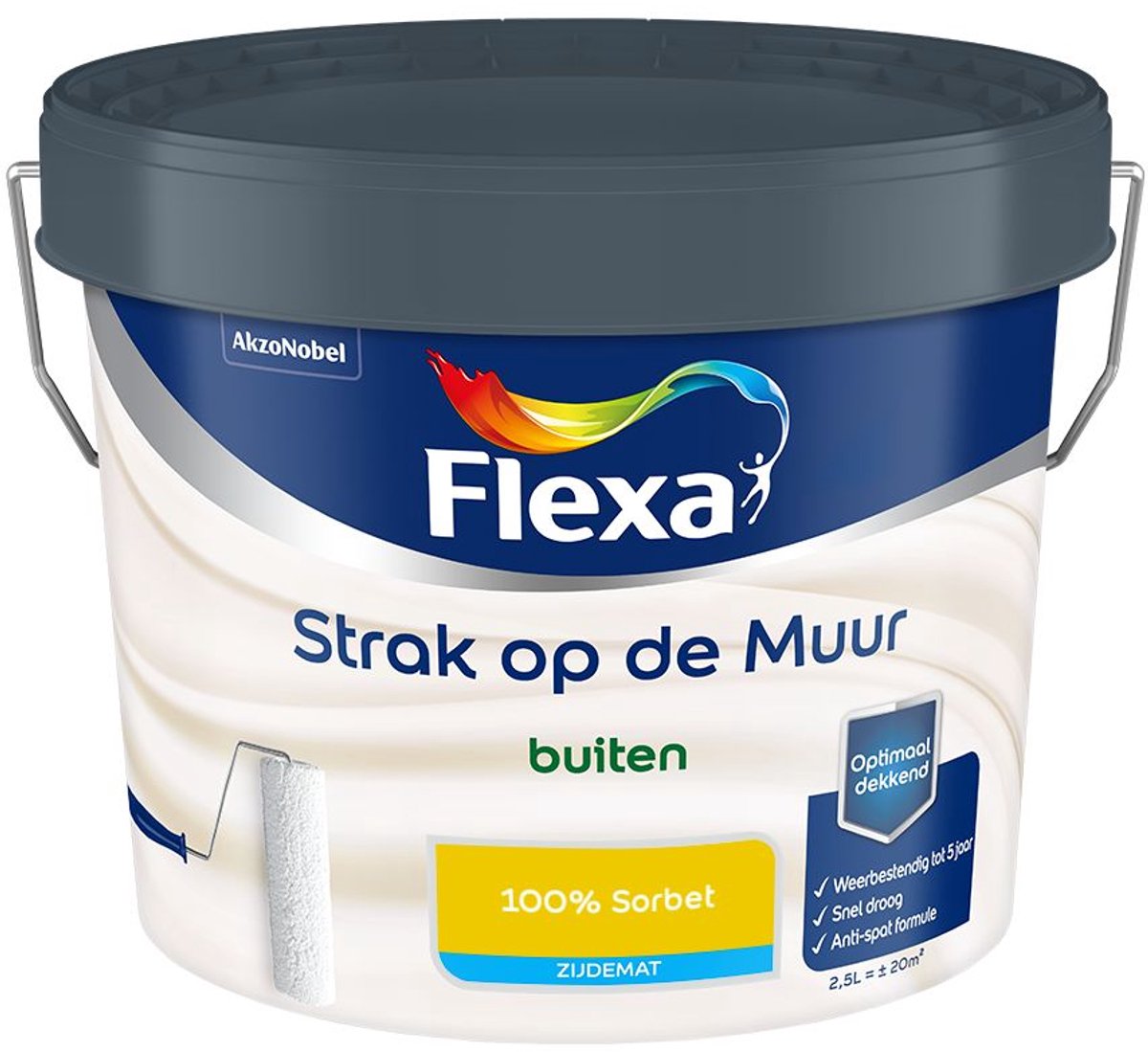 Flexa - Strak op de Muur Buiten Muurverf Zijdemat - 100% Sorbet - Mengverf - 2.5 L