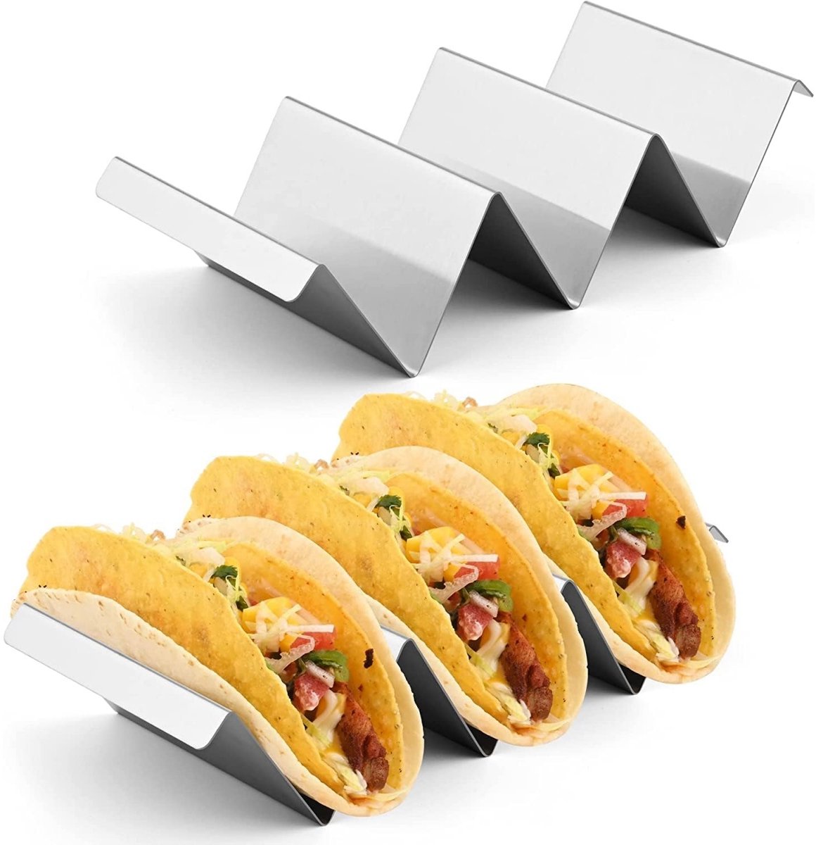 TOVBMUP Tacohouder - 2-pack - 304 roestvrij staal - Hotdoghouder - Met handvat - Vaatwasserbestendig - Perfect geschikt voor taco's, sandwiches en worstjes
