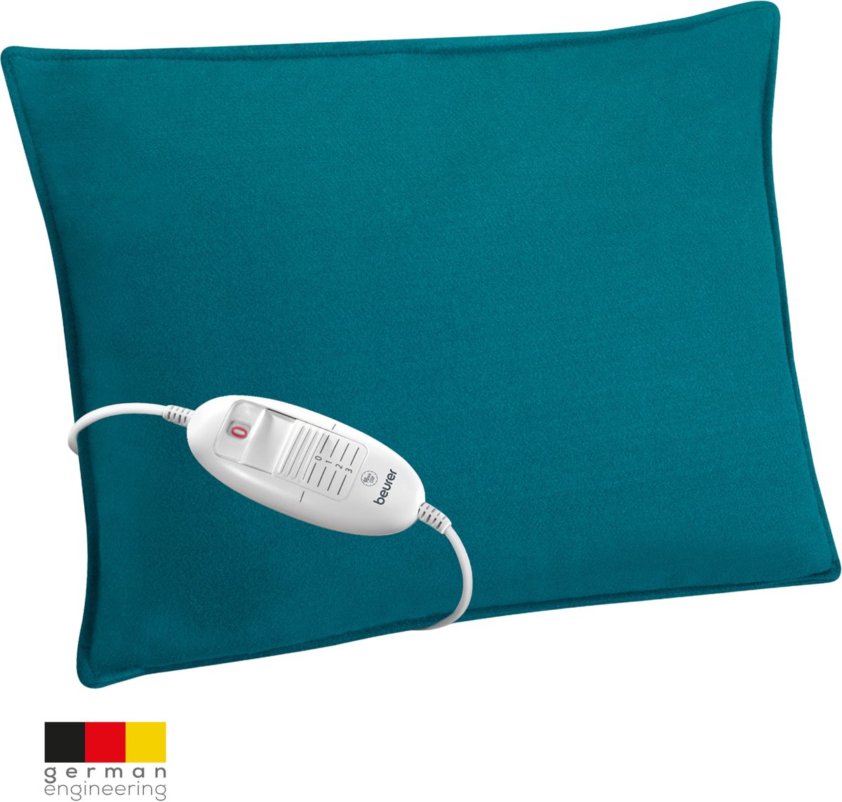 Beurer Elektrisch Warmtekussen | Heating pad | 40 x 30 cm | HK 48 Petrol | 3 Warmtestanden | Max. 65°C | Snelle opwarming | Automatische uitschakeling | Fleece | Machinewasbaar | 3 jaar garantie | Inclusief Petrol kussensloop