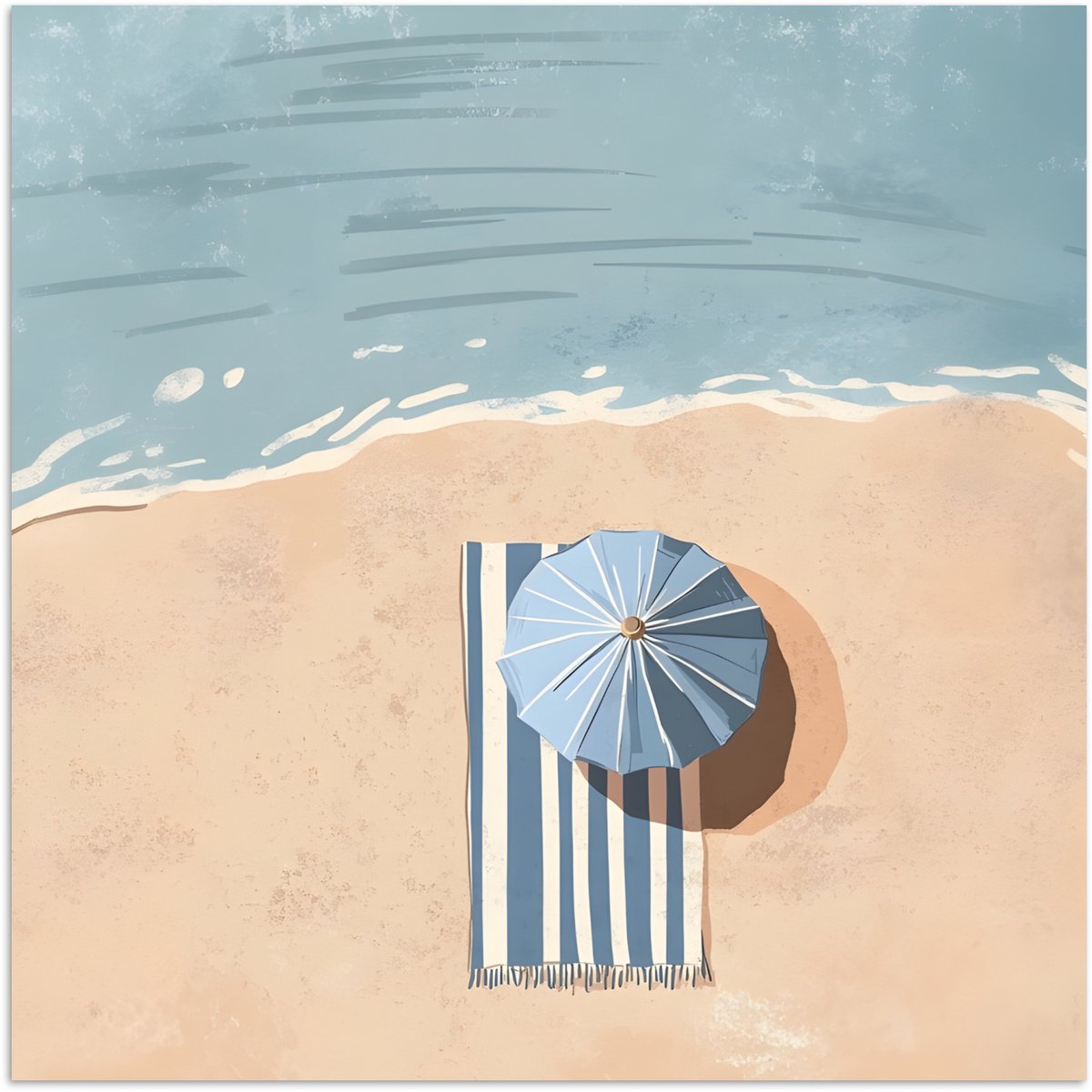 Poster 50x50 cm - Strandlaken - Strepen - Parasol - Strand - Posters - Kamer decoratie - W