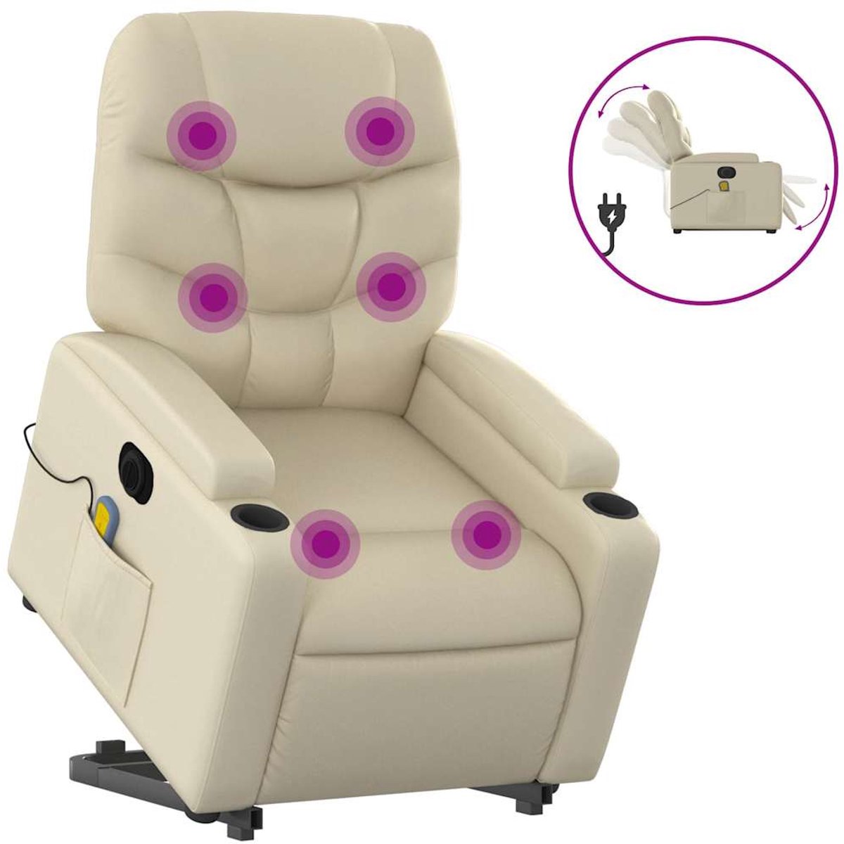 vidaXL Sta-op-massagestoel - elektrisch - kunstleer - crèmekleurig