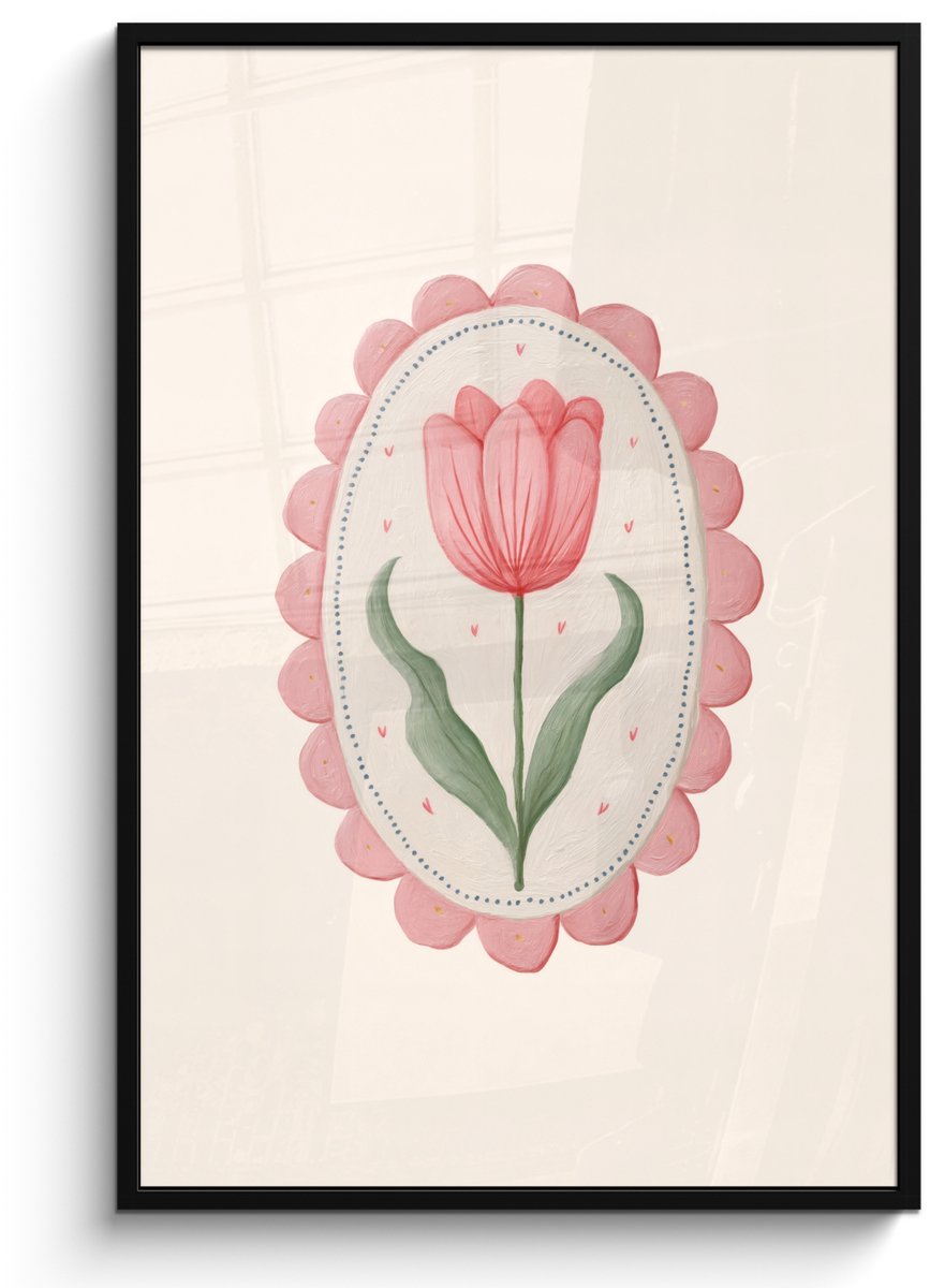 FrameYourWall Poster in lijst - Fotolijst 80x120 cm - Posters - Tulp - Lijst - Ovaal - Illustratie - Posterlijst zwart - Decoratie - Wanddecoratie woonkamer - Muurdecoratie slaapkamer Tulp - Ovaal