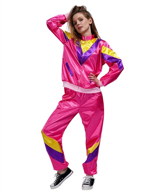 Foute Trainingspak 80s Roze-Geel-Paars – Inclusief Jasje en Broek – Carnaval & Verkleedkleding – One Size