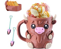 Highland Cow ijshouder - ijshouders voor kinderen- Druppelbestendige Ijslollyhouders - ijsbekerhoes met 2 lepels en handvat- schattige dieren- ICES Creams koelbox - lekvrij - ijslolly gezellig - bierblikje- Highland Cow liefhebbers cadeaus
