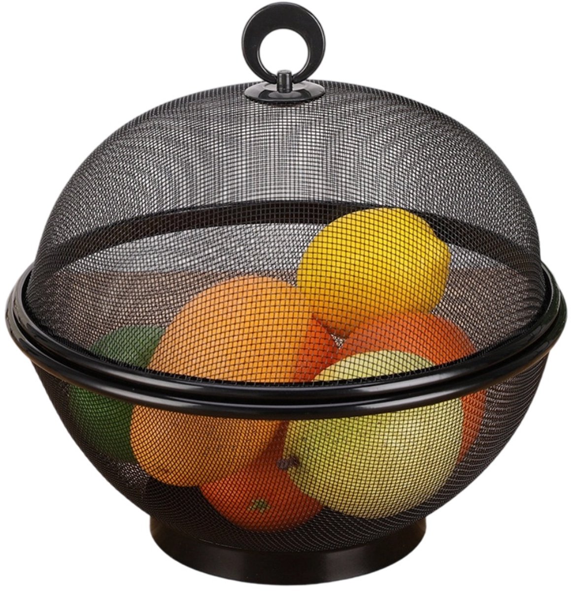 EXCITAT Fruitmand met deksel - Fruitschaal - Metaal van voedingskwaliteit - met hor - Moderne fruitopslag - Zwart