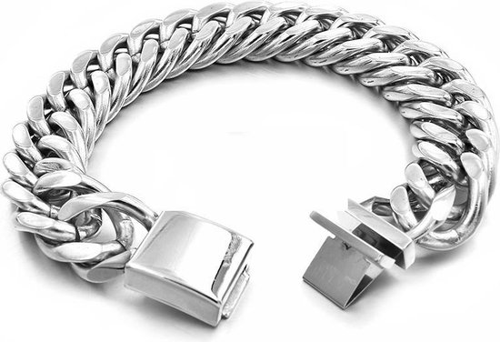 FUNEIA 2 stuks herenarmbanden van roestvrij staal, goudkleurig, zilver, voor mannen en jongens, Cubaanse pantserarmband, lengte: 19 cm/21 cm/23 cm, cadeau voor mannen, 21 Centimètres