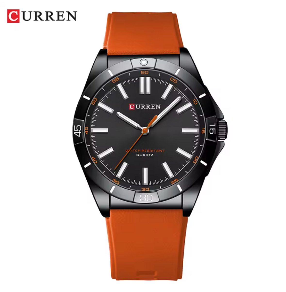 CURREN Horloge 8449 - Oranje-Zilverkleurig-Zwart - Heren - Quartz - Ronde Kast - Siliconen Band - Lichtgevend - Outdoor Sporthorloge - Waterbestendig