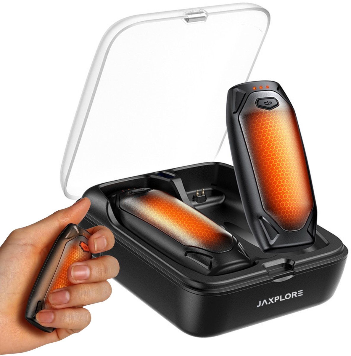Jaxplore Handwarmers - Met Oplaadcase - 14000mAh - Magnetisch - USB-C - Herbruikbaar - Elektrische Handwarmer Oplaadbaar - Zwart