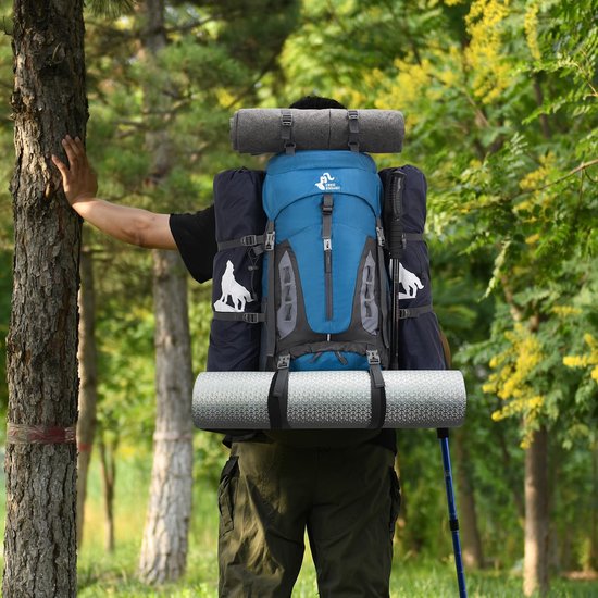 Bseash waterdichte wandelrugzak 60 l met regenhoes, lichte wandelrugzak voor outdoorsporten, klimmen, kamperen, toerisme, Navy Blauw