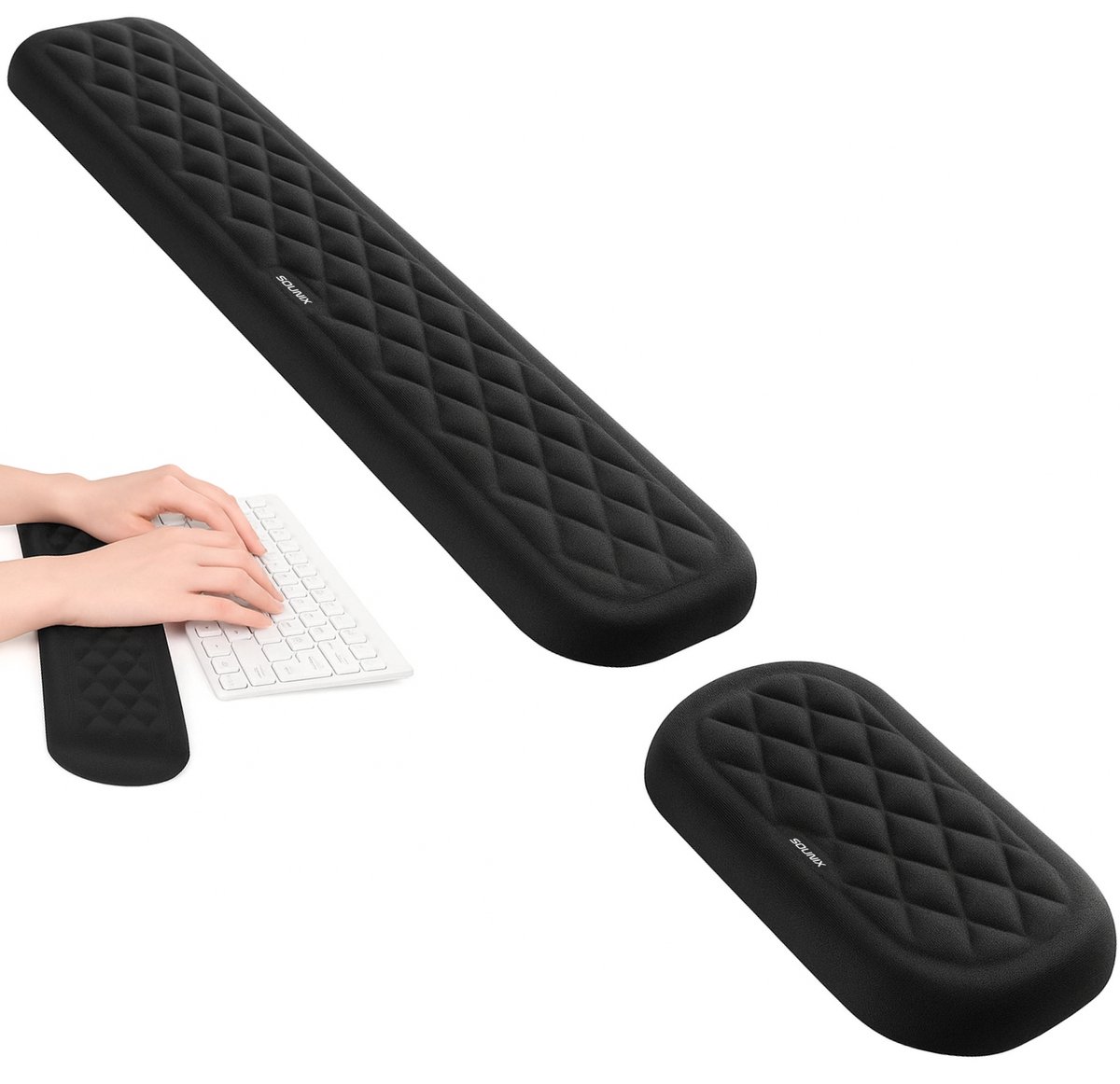 Sounix Ergonomische Polssteun Toetsenbord en Muis - Pols Beschermer - Anti Slip - Ergonomisch Gel Ondersteuning - Zwart