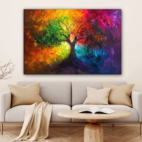 Peinture sur toile 120x80 cm - Décoration murale Arbre - Coloré - Moderne - Abstrait - Décoration murale salon - Décoration chambre - Accessoires de chambre - Peintures