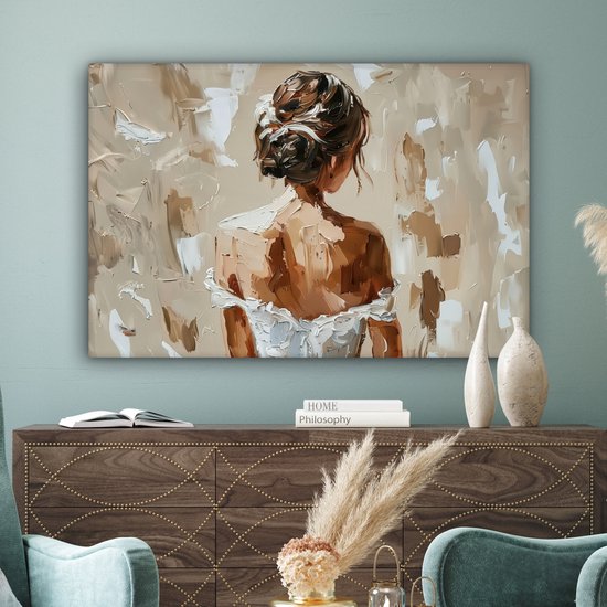 Peinture sur toile 120x80 cm - Décoration murale Femme - Peinture - Abstrait - Beige - Moderne - Décoration murale murale salon - Décoration chambre - Accessoires de chambre - Peintures