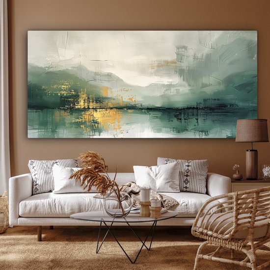 Tableau sur toile 200x100 cm - Décoration murale Vert - Moderne - Abstrait - Goud - Décoration murale murale salon - Décoration chambre - Accessoires chambre - Peintures sur toile