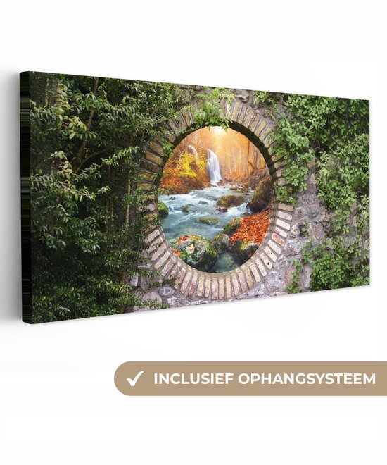Canvas Drieluik Schilderij Watervallen In Het Bos