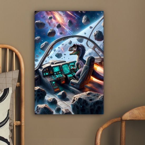 Peinture sur toile 40x60 cm - Décoration murale Dino - Espace - Garçons - Décoration murale murale chambre ado - Décoration chambre pour adolescents - Accessoires chambre jeunesse ado - Tableaux chambre
