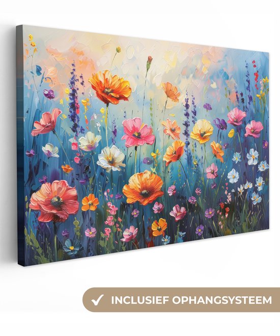 Canvas schilderij 60x40 cm - Wanddecoratie Bloemen - Natuur - Waterverf - Kunst - Muurdecoratie woonkamer - Slaapkamer decoratie - Kamer accessoires - Schilderijen op canvas