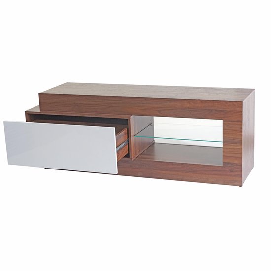 Meuble TV MCW-B51, meuble bas de table TV, structure 3D aspect noyer brillant 55x150x47cm