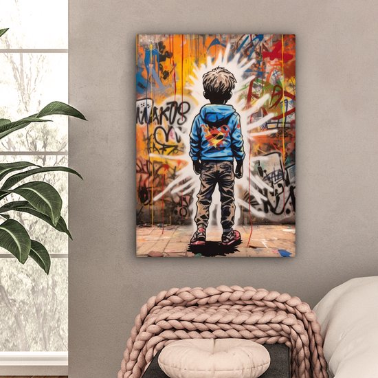 Peinture sur toile 60x80 cm - Décoration murale Graffiti - Garçon - Couleurs - Street Art - Décoration murale murale salon - Décoration chambre - Accessoires de chambre - Peintures