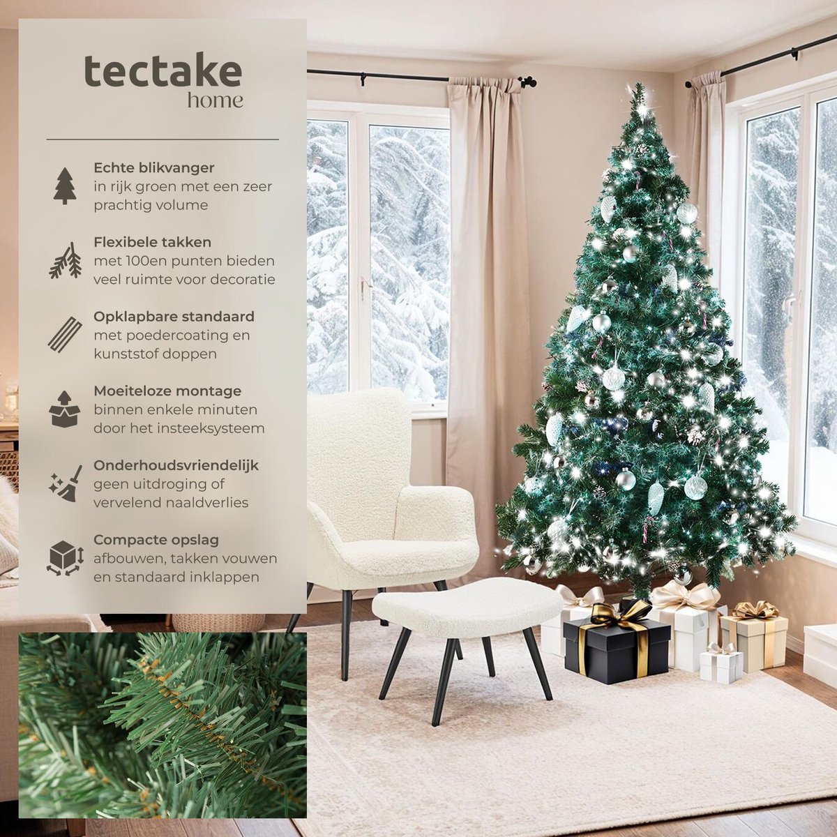 tectake® Kunstkerstboom - Levensecht met flexibele takken - Volumineus - Stabiel en eenvoudig te monteren - Kunstkerstboom als kerstversiering - 180cm - 533 takken - Groen – foto 2