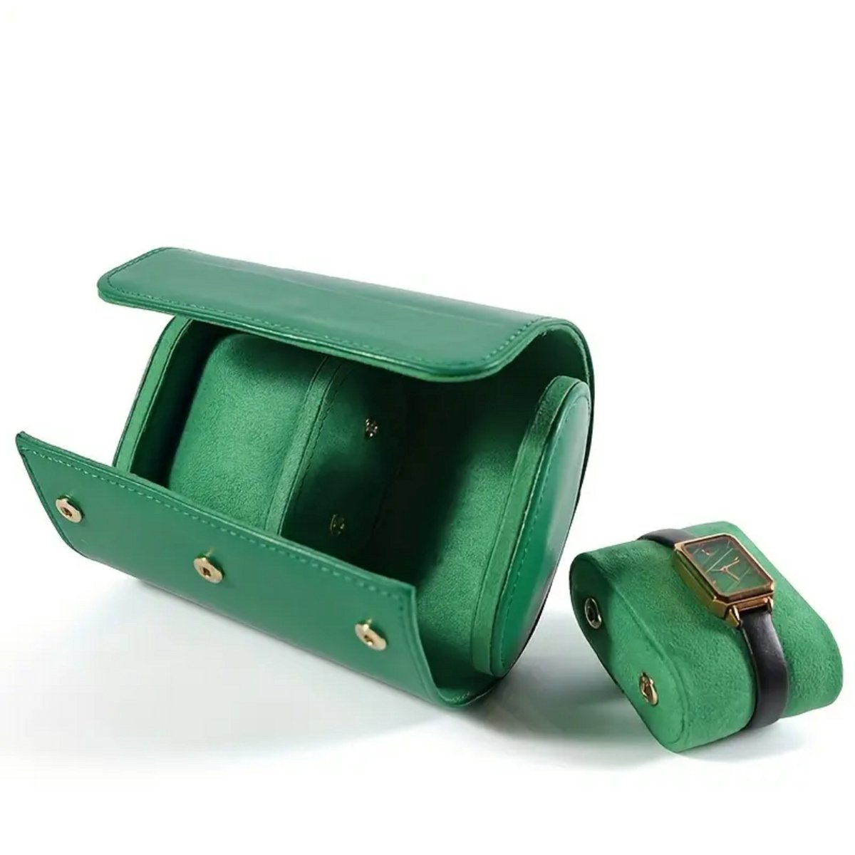 Luxe Horlogerol 2 Stuks - Horloge Opbergdoos Leer - Watch Roll Reisetui - Horloge Houder Sieradendoos - Groen