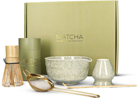 VIECHIC Matcha Set – 5-delige Luxe Theeset in Groene Cadeaudoos met Gouden Details - Perfect Moederdag Cadeau