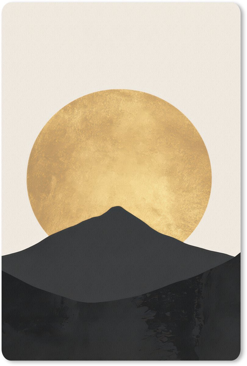 Muismat 18x27 cm - Mousepad Bergsilhouetten - Gouden cirkel - Beige - Muismatten