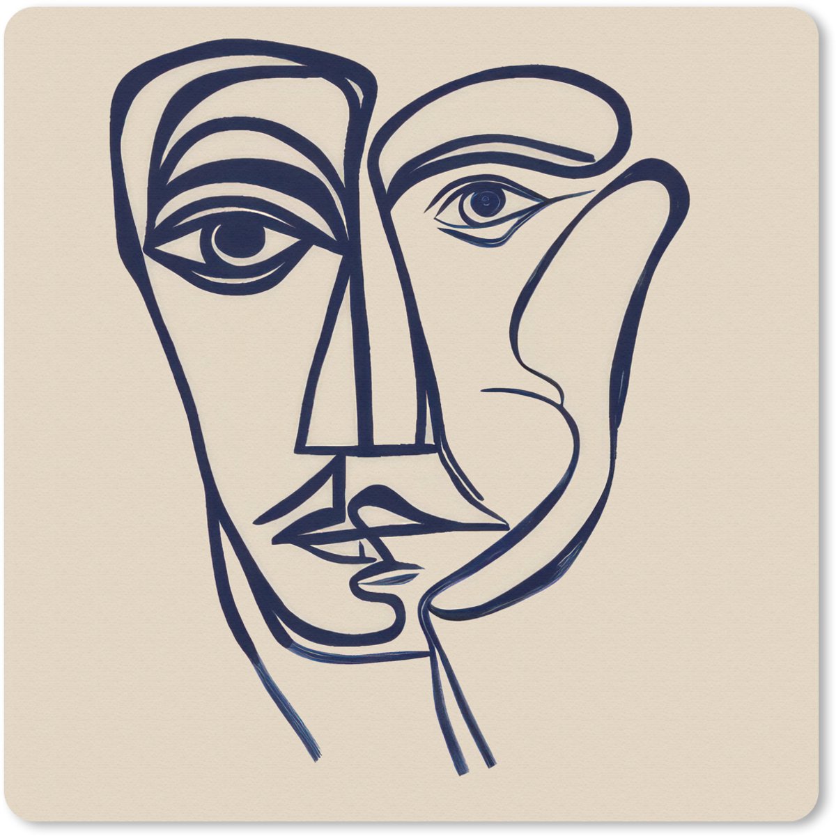 Muismat 30x30 cm - Mousepad Minimalistisch - Lijnillustratie - Beige - Donkerblauw - Muismatten