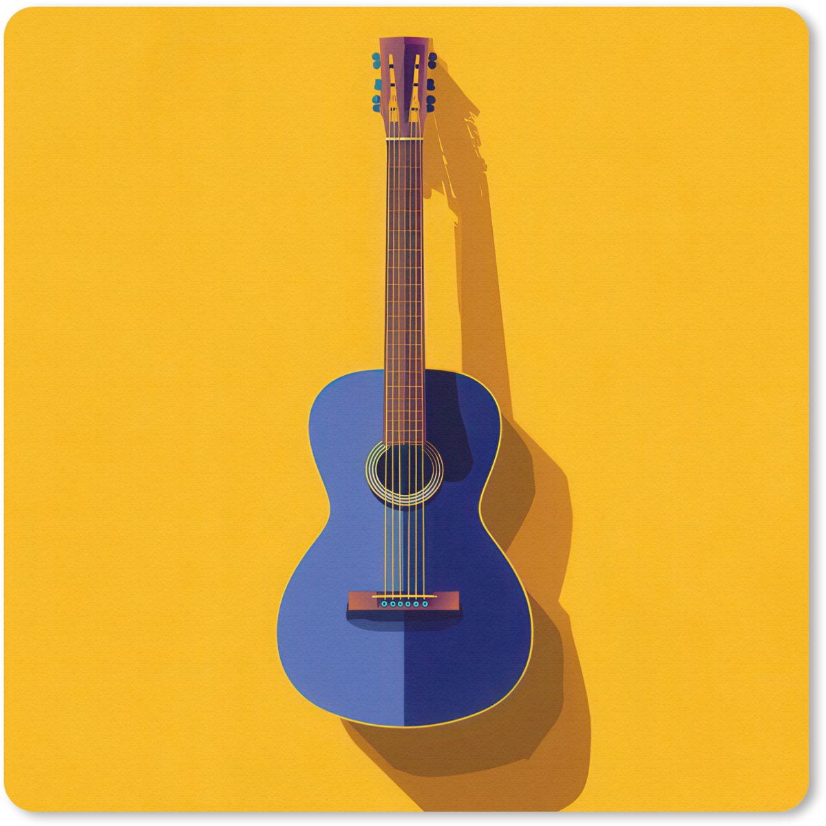 Muismat 20x20 cm - Mousepad Gitaar - Akoestisch - Minimalistisch - Geel - Muismatten