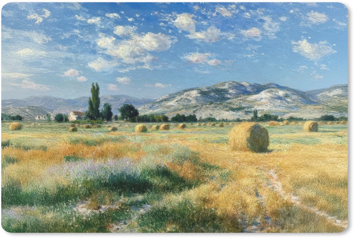 Muismat 27x18 cm - Mousepad Landschap - Strobalen - Bergen - Wolken - Muismatten
