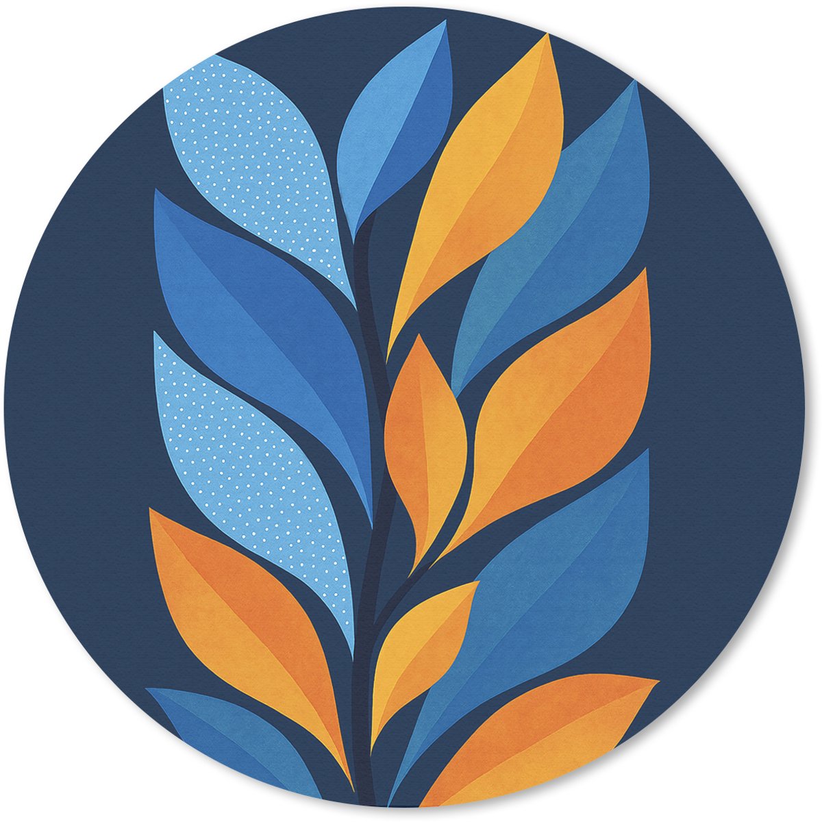 Muismat rond 30x30 cm - Mousepad Abstract - Bladeren - Blauw - Ronde muismatten