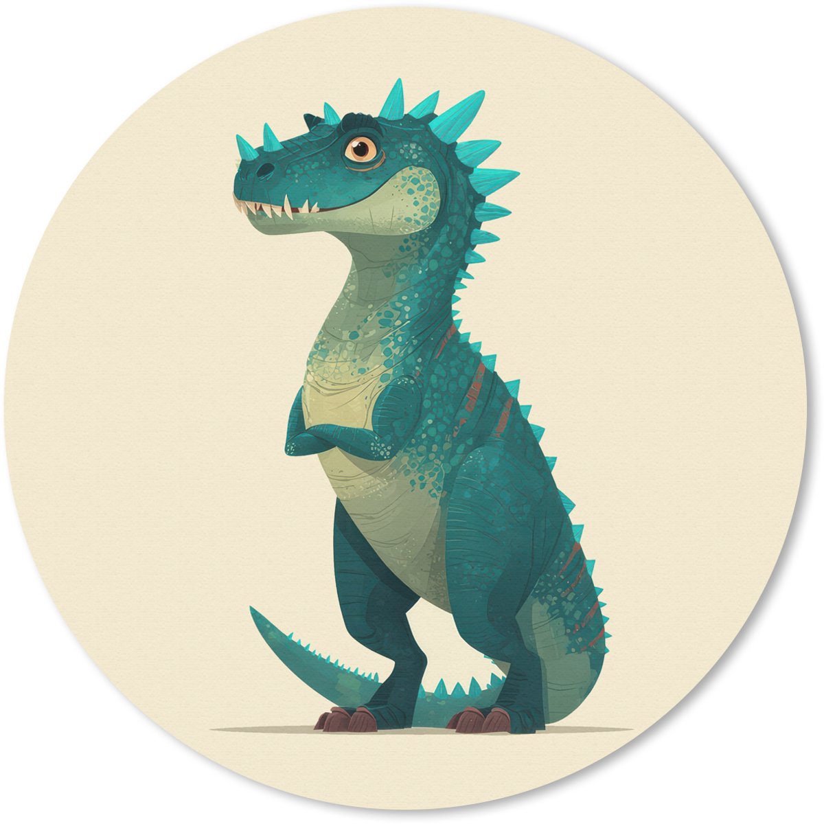 Muismat rond 50x50 cm - Mousepad Dinosaurus - Turquoise - Stekels - Ronde muismatten