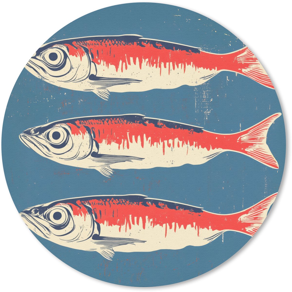 Muismat rond 30x30 cm - Mousepad Vissen - Rood - Blauw - Ronde muismatten